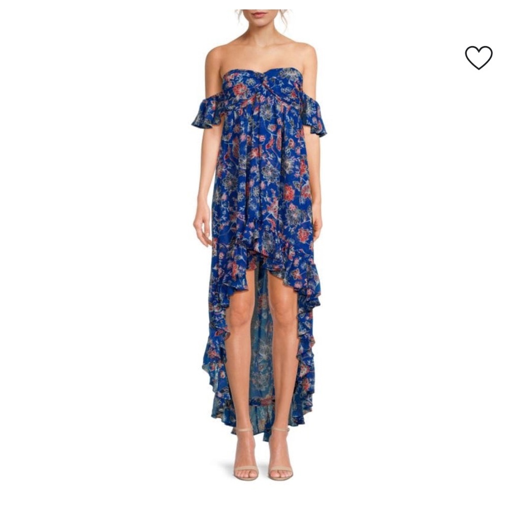Misa Xirena Floral Ruffle High Low Maxi Dress S